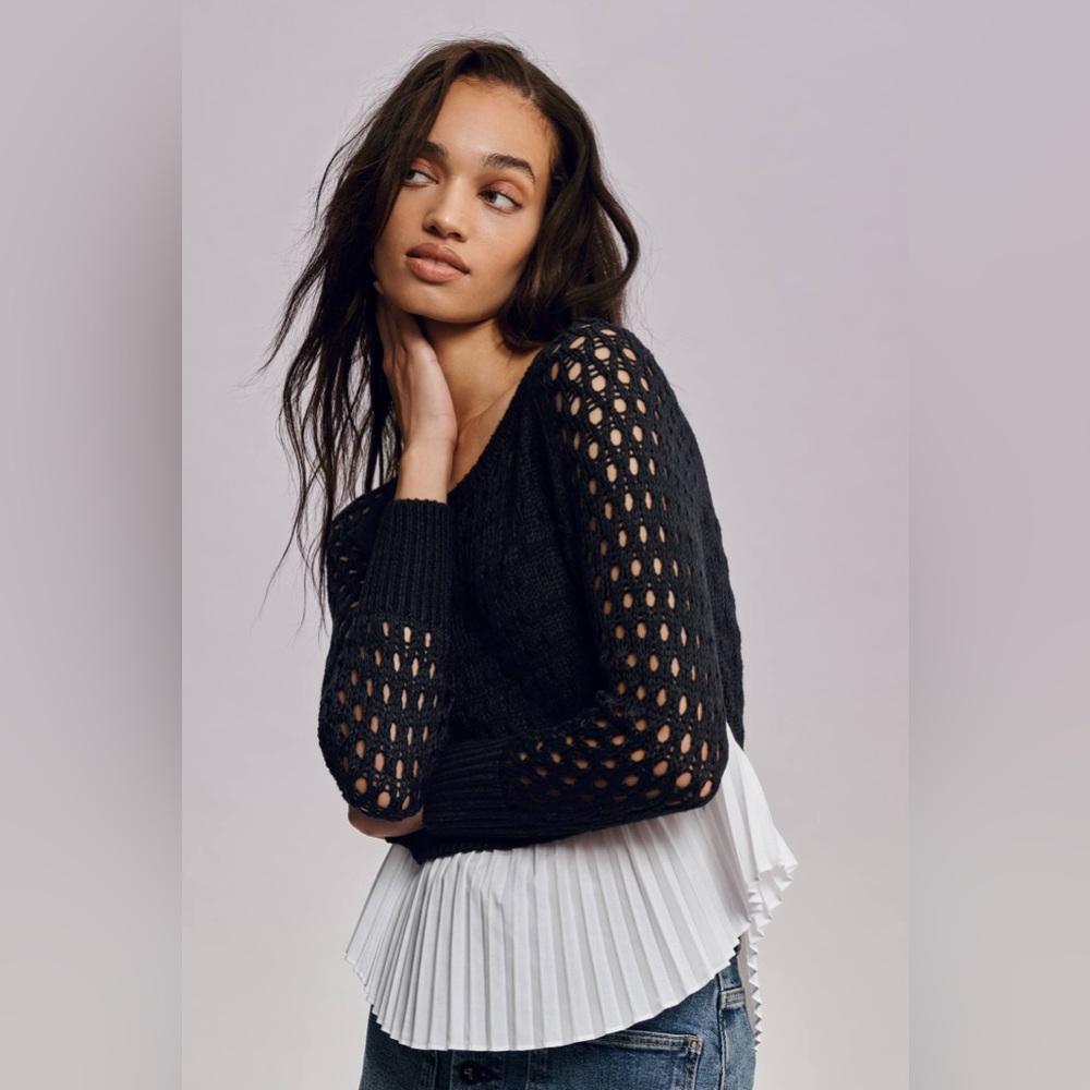 Maeve Layered Pleated Knitted Sweater Womens Size  X-Large